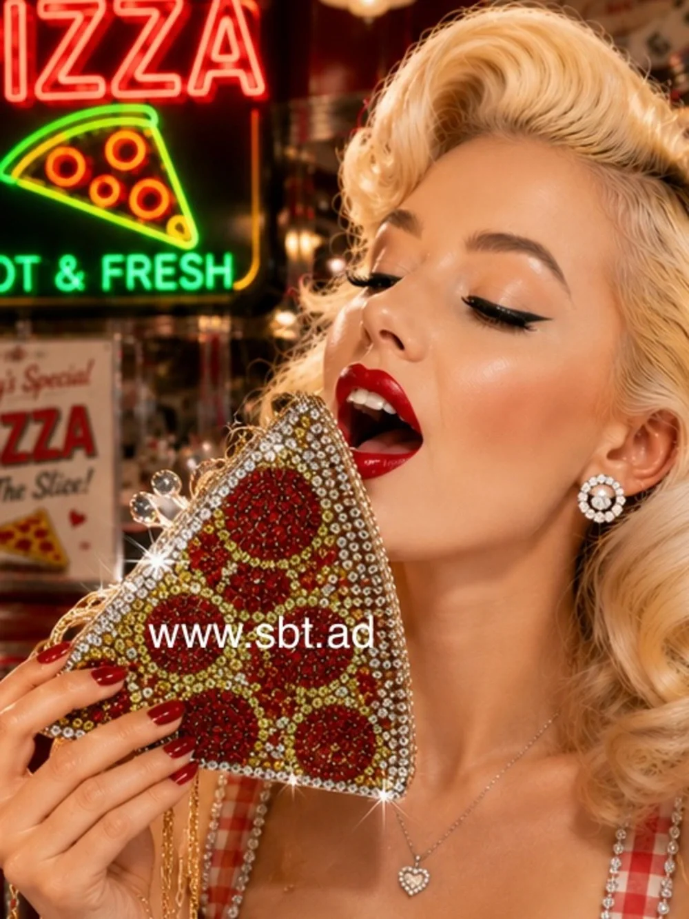 NWT Pizza Purse Made With Sparkling Bling Swarovski Crystal Rhinestones +Gift - Picture 8 of 8